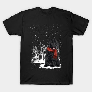 Christmas Labradoodles With Scarf In Winter Forest T-Shirt
